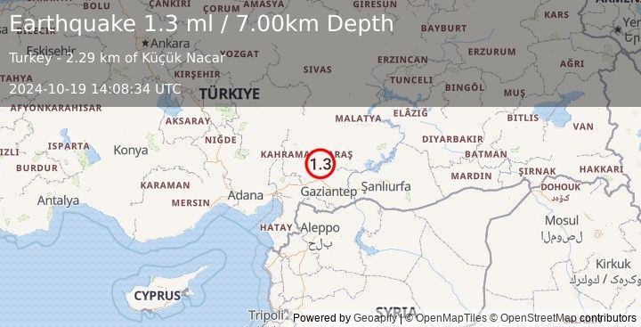 Earthquake CENTRAL TURKEY (1.3 ml) (2024-10-19 14:08:34 UTC)