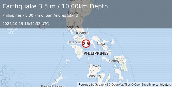 Earthquake MINDORO, PHILIPPINES (3.5 m) (2024-10-19 16:42:32 UTC)