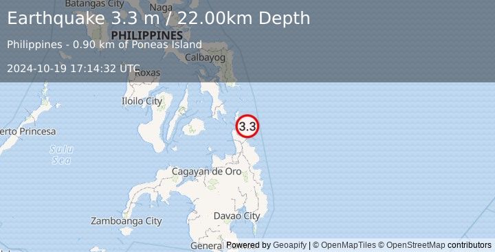 Earthquake MINDANAO, PHILIPPINES (3.3 m) (2024-10-19 17:14:32 UTC)