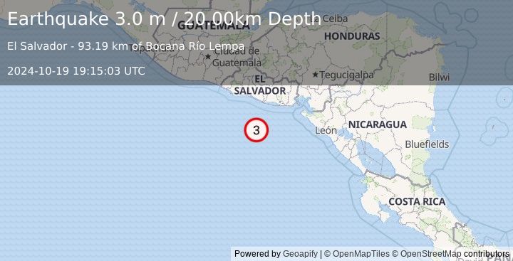 Earthquake OFFSHORE EL SALVADOR (3.0 m) (2024-10-19 19:15:03 UTC)