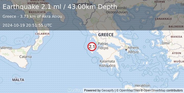 Earthquake GREECE (2.1 ml) (2024-10-19 20:51:55 UTC)