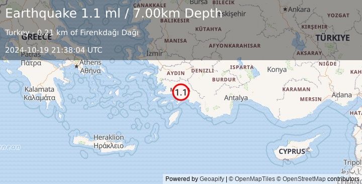 Earthquake WESTERN TURKEY (1.1 ml) (2024-10-19 21:38:04 UTC)