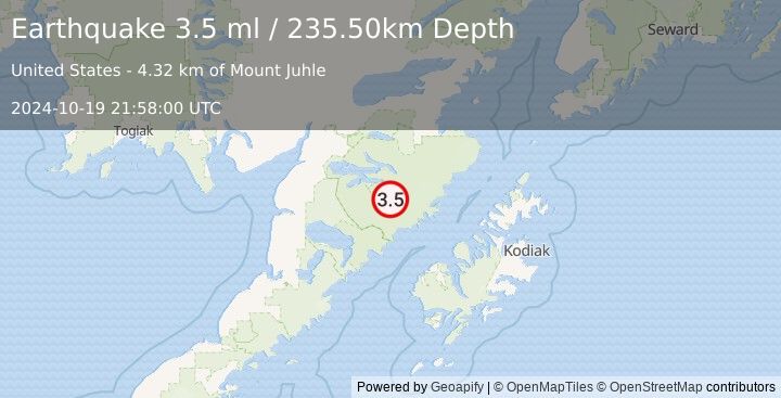 Earthquake ALASKA PENINSULA (3.5 ml) (2024-10-19 21:58:00 UTC)