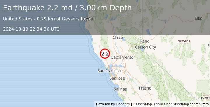 Earthquake NORTHERN CALIFORNIA (2.2 md) (2024-10-19 22:34:36 UTC)