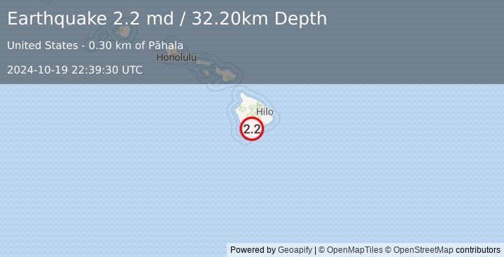 Earthquake ISLAND OF HAWAII, HAWAII (2.2 md) (2024-10-19 22:39:30 UTC)