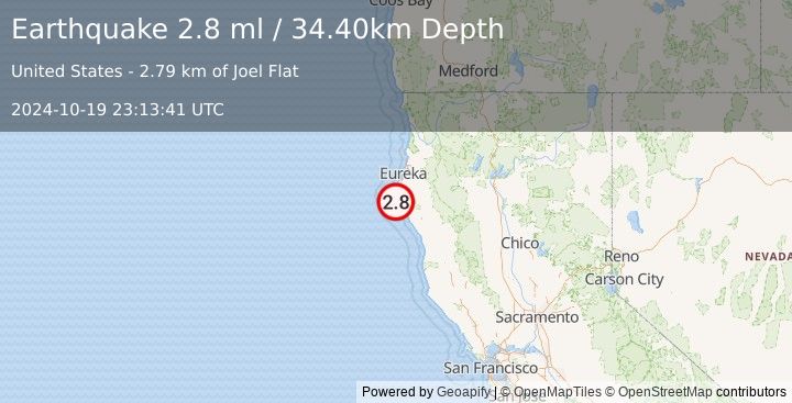 Earthquake NORTHERN CALIFORNIA (2.8 ml) (2024-10-19 23:13:41 UTC)