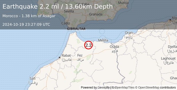 Earthquake MOROCCO (2.2 ml) (2024-10-19 23:27:09 UTC)