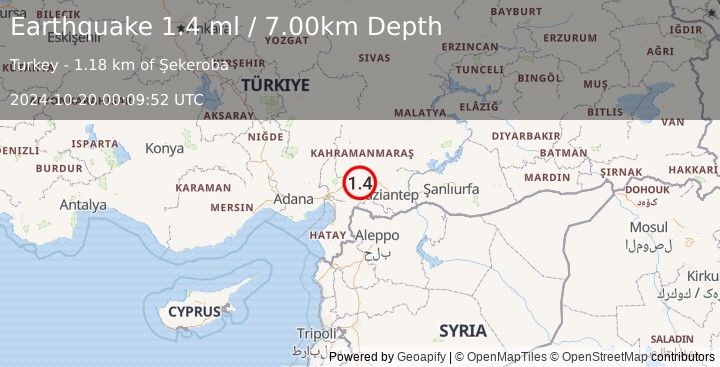 Earthquake CENTRAL TURKEY (1.4 ml) (2024-10-20 00:09:52 UTC)