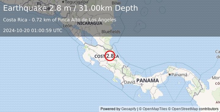 Earthquake COSTA RICA (2.8 m) (2024-10-20 01:00:59 UTC)