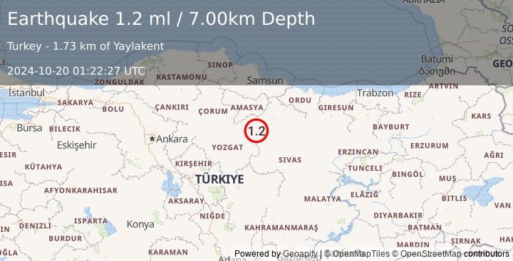 Earthquake CENTRAL TURKEY (1.2 ml) (2024-10-20 01:22:27 UTC)