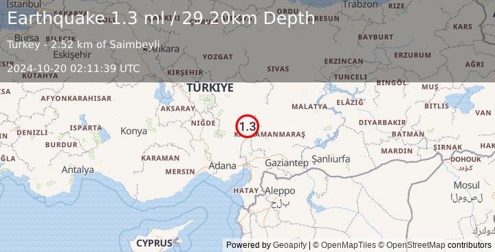 Earthquake CENTRAL TURKEY (1.3 ml) (2024-10-20 02:11:39 UTC)