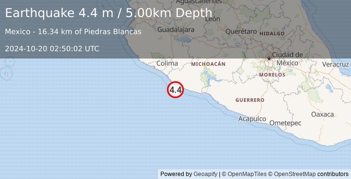 Earthquake OFFSHORE MICHOACAN, MEXICO (4.4 m) (2024-10-20 02:50:02 UTC)