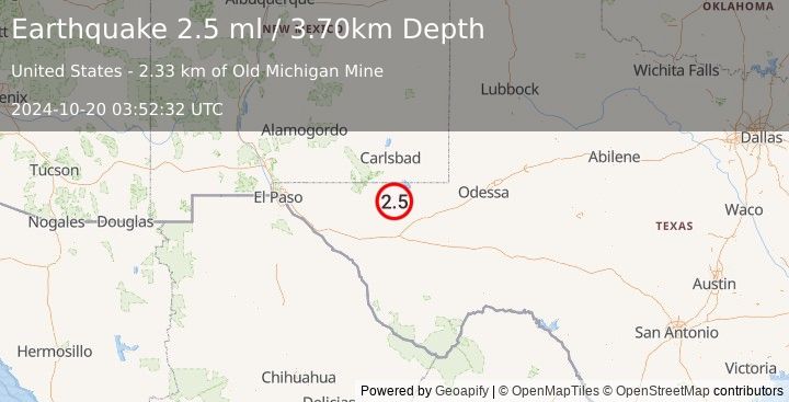 Earthquake WESTERN TEXAS (2.5 ml) (2024-10-20 03:52:32 UTC)