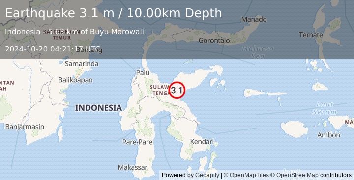 Earthquake SULAWESI, INDONESIA (3.1 m) (2024-10-20 04:21:17 UTC)