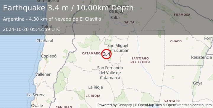 Earthquake TUCUMAN, ARGENTINA (3.4 m) (2024-10-20 05:42:59 UTC)