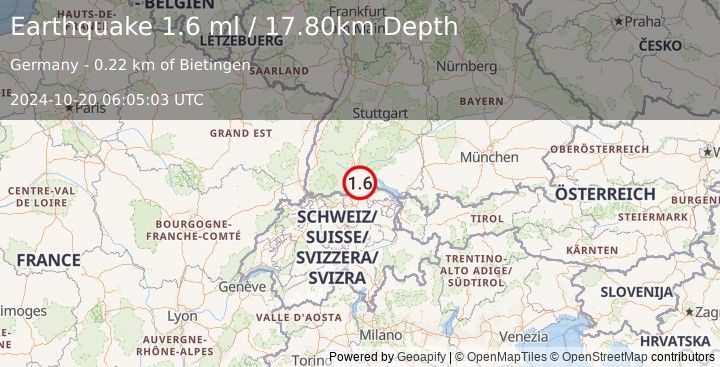 Earthquake GERMANY (1.6 ml) (2024-10-20 06:05:03 UTC)