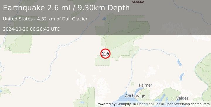 Earthquake CENTRAL ALASKA (2.6 ml) (2024-10-20 06:26:42 UTC)