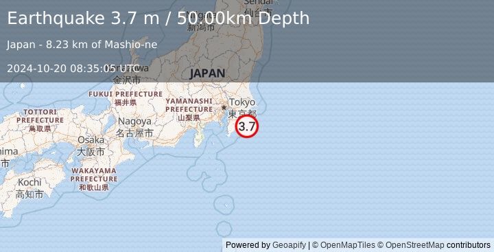 Earthquake NEAR EAST COAST OF HONSHU, JAPAN (3.7 m) (2024-10-20 08:35:05 UTC)