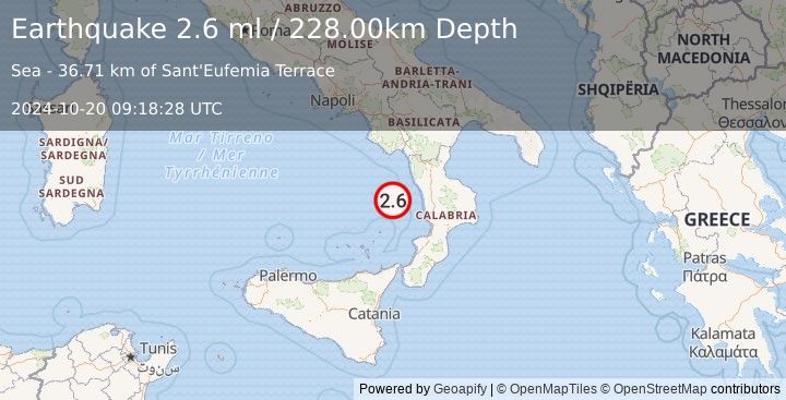 Earthquake SOUTHERN ITALY (2.6 ml) (2024-10-20 09:18:28 UTC)