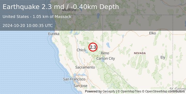 Earthquake NORTHERN CALIFORNIA (2.3 md) (2024-10-20 10:00:35 UTC)