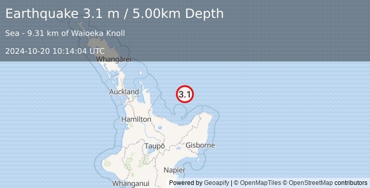 Earthquake OFF E. COAST OF N. ISLAND, N.Z. (3.1 m) (2024-10-20 10:14:04 UTC)