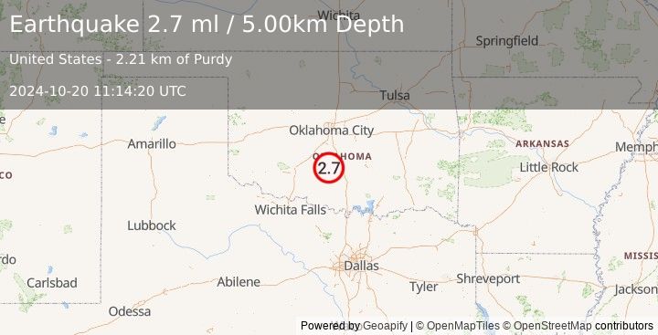 Earthquake OKLAHOMA (2.7 ml) (2024-10-20 11:14:20 UTC)