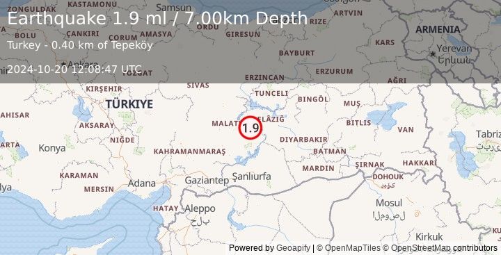 Earthquake EASTERN TURKEY (1.9 ml) (2024-10-20 12:08:47 UTC)