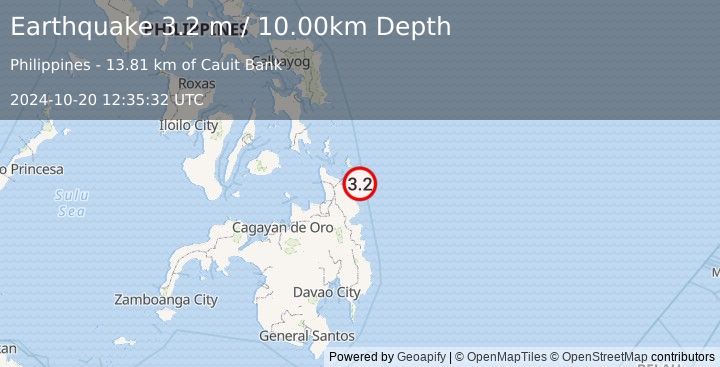 Earthquake MINDANAO, PHILIPPINES (3.2 m) (2024-10-20 12:35:32 UTC)