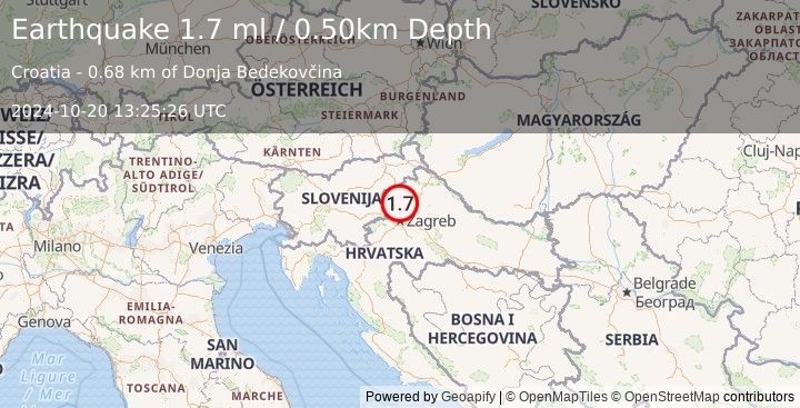 Earthquake CROATIA (1.7 ml) (2024-10-20 13:25:26 UTC)