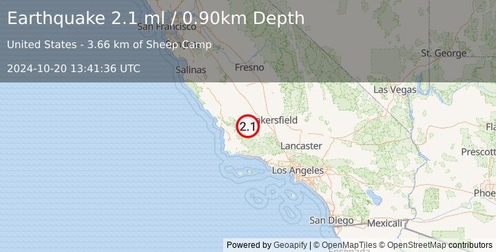 Earthquake CENTRAL CALIFORNIA (2.1 ml) (2024-10-20 13:41:36 UTC)