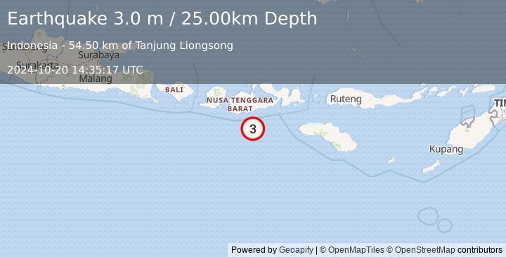 Earthquake SUMBAWA REGION, INDONESIA (3.0 m) (2024-10-20 14:35:17 UTC)