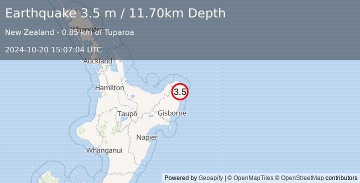 Earthquake OFF E. COAST OF N. ISLAND, N.Z. (3.5 m) (2024-10-20 15:07:04 UTC)