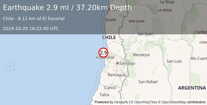 Earthquake OFFSHORE VALPARAISO, CHILE (2.9 ml) (2024-10-20 16:22:40 UTC)