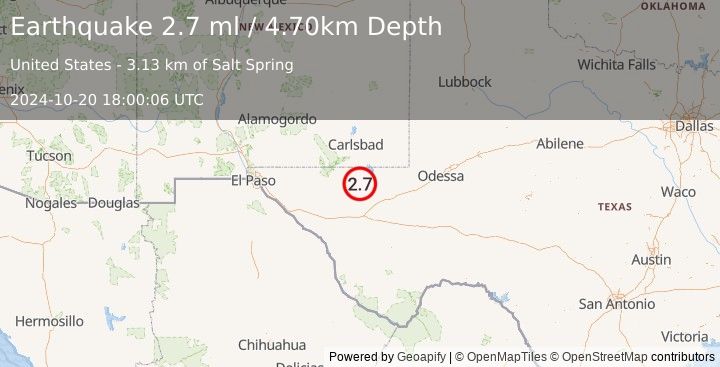 Earthquake WESTERN TEXAS (2.7 ml) (2024-10-20 18:00:06 UTC)