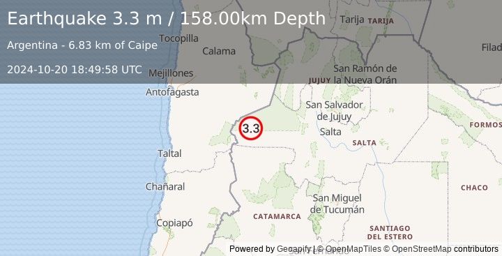 Earthquake SALTA, ARGENTINA (3.3 m) (2024-10-20 18:49:58 UTC)