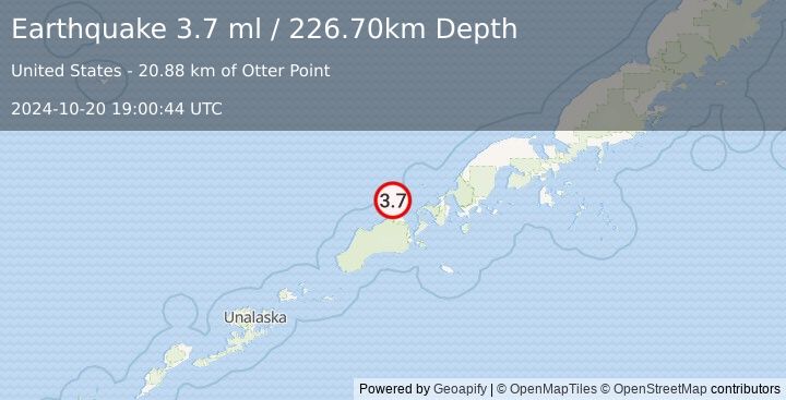 Earthquake UNIMAK ISLAND REGION, ALASKA (3.7 ml) (2024-10-20 19:00:44 UTC)