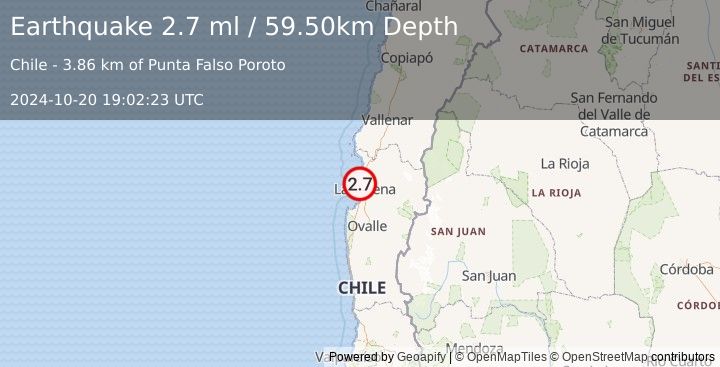 Earthquake OFFSHORE COQUIMBO, CHILE (2.7 ml) (2024-10-20 19:02:23 UTC)