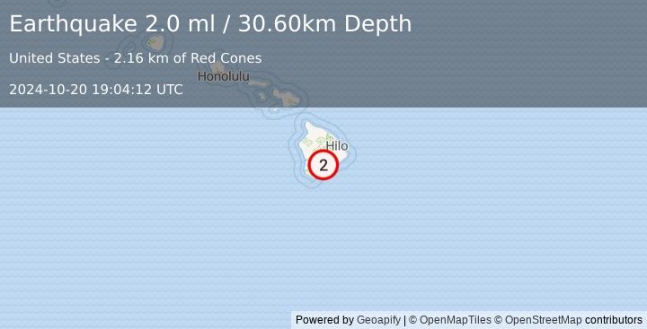 Earthquake ISLAND OF HAWAII, HAWAII (2.0 ml) (2024-10-20 19:04:12 UTC)