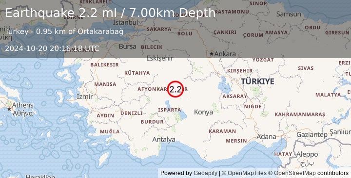 Earthquake WESTERN TURKEY (2.2 ml) (2024-10-20 20:16:18 UTC)