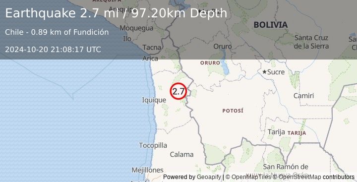 Earthquake TARAPACA, CHILE (2.7 ml) (2024-10-20 21:08:17 UTC)