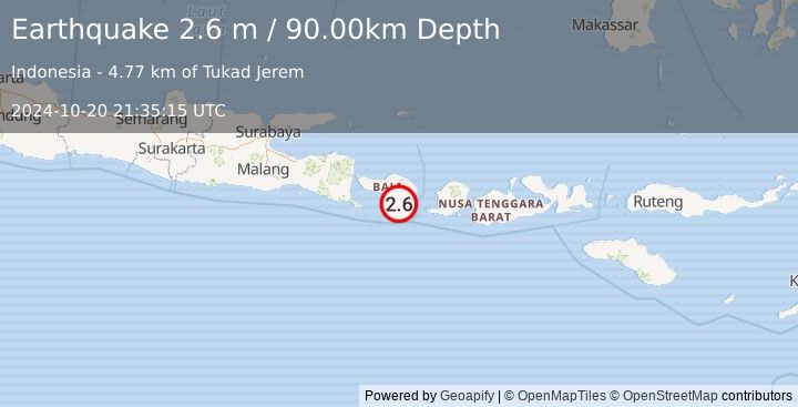 Earthquake BALI REGION, INDONESIA (2.6 m) (2024-10-20 21:35:15 UTC)