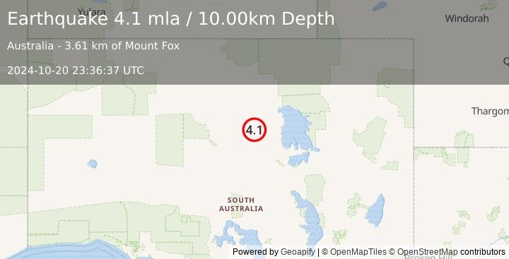 Earthquake SOUTH AUSTRALIA (4.1 mla) (2024-10-20 23:36:37 UTC)