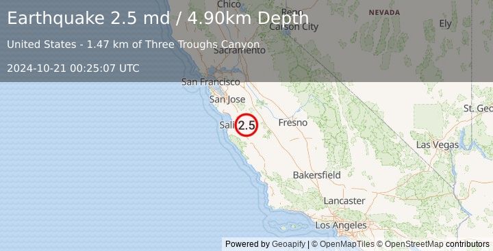 Earthquake CENTRAL CALIFORNIA (2.5 md) (2024-10-21 00:25:07 UTC)