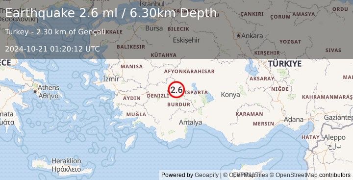 Earthquake WESTERN TURKEY (2.6 ml) (2024-10-21 01:20:12 UTC)