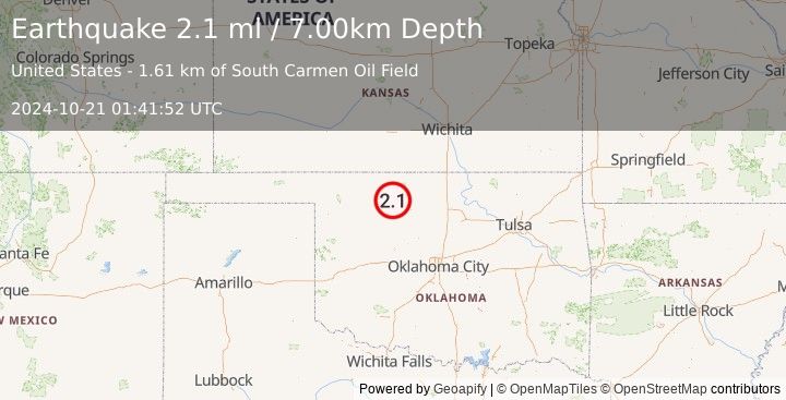 Earthquake OKLAHOMA (2.1 ml) (2024-10-21 01:41:52 UTC)