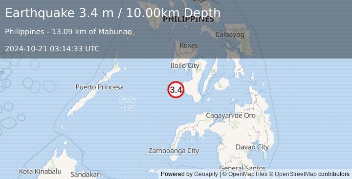 Earthquake NEGROS, PHILIPPINES (3.4 m) (2024-10-21 03:14:33 UTC)