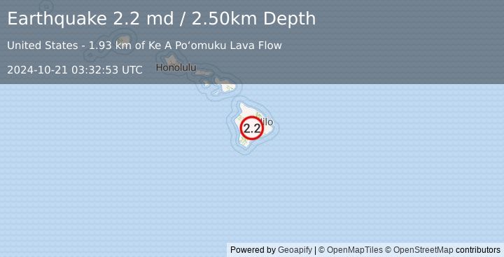 Earthquake ISLAND OF HAWAII, HAWAII (2.2 md) (2024-10-21 03:32:53 UTC)