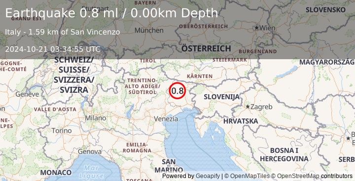 Earthquake NORTHERN ITALY (0.8 ml) (2024-10-21 03:34:55 UTC)