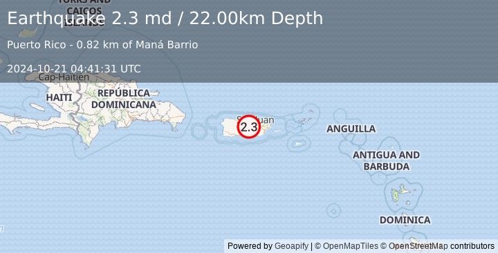 Earthquake PUERTO RICO (2.3 md) (2024-10-21 04:41:31 UTC)