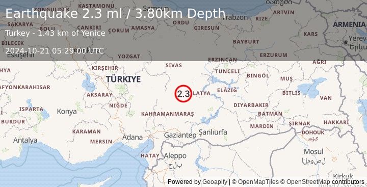 Earthquake CENTRAL TURKEY (2.3 ml) (2024-10-21 05:29:00 UTC)